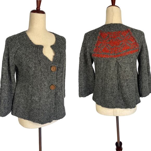Free People Alpaca Wool Blend Button Front Cardigan Sweater Grey Medium - Picture 1 of 10